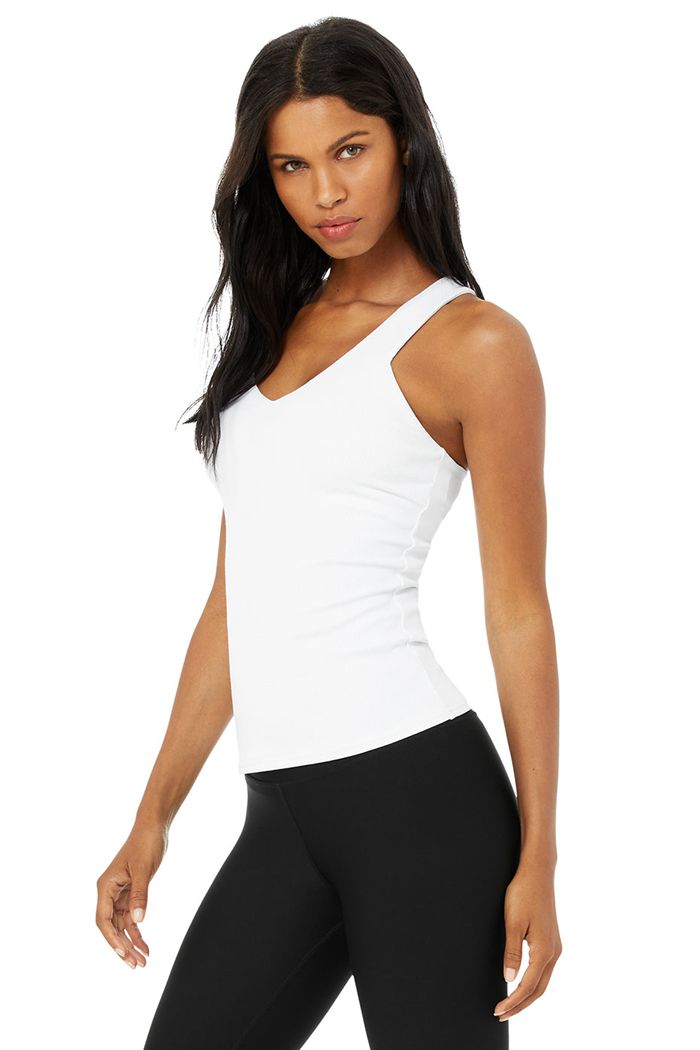 White Alo Yoga Elevate Women's Tank Tops | 32490XPSJ