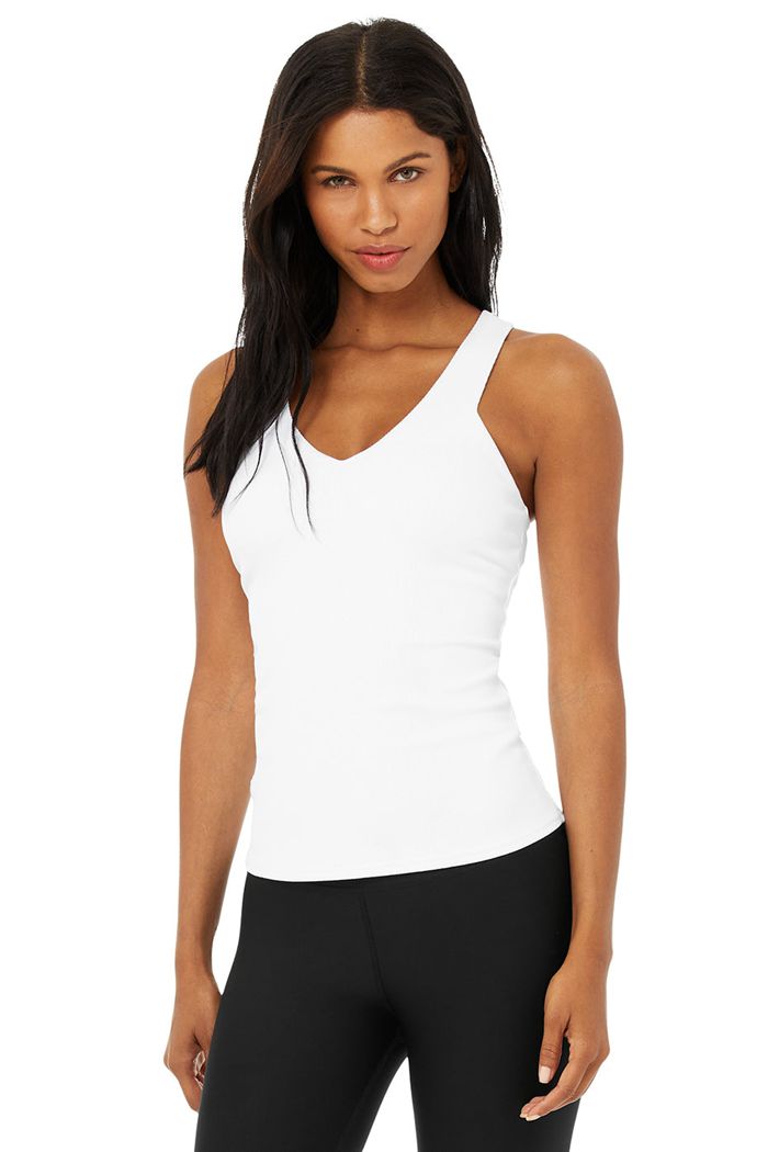 White Alo Yoga Elevate Women\'s Tank Tops | 32490XPSJ