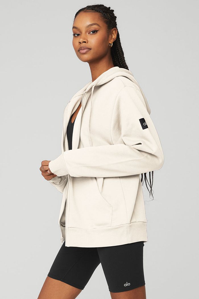 White Alo Yoga Everyday Full Zip Women's Hoodie | 06259QKRN