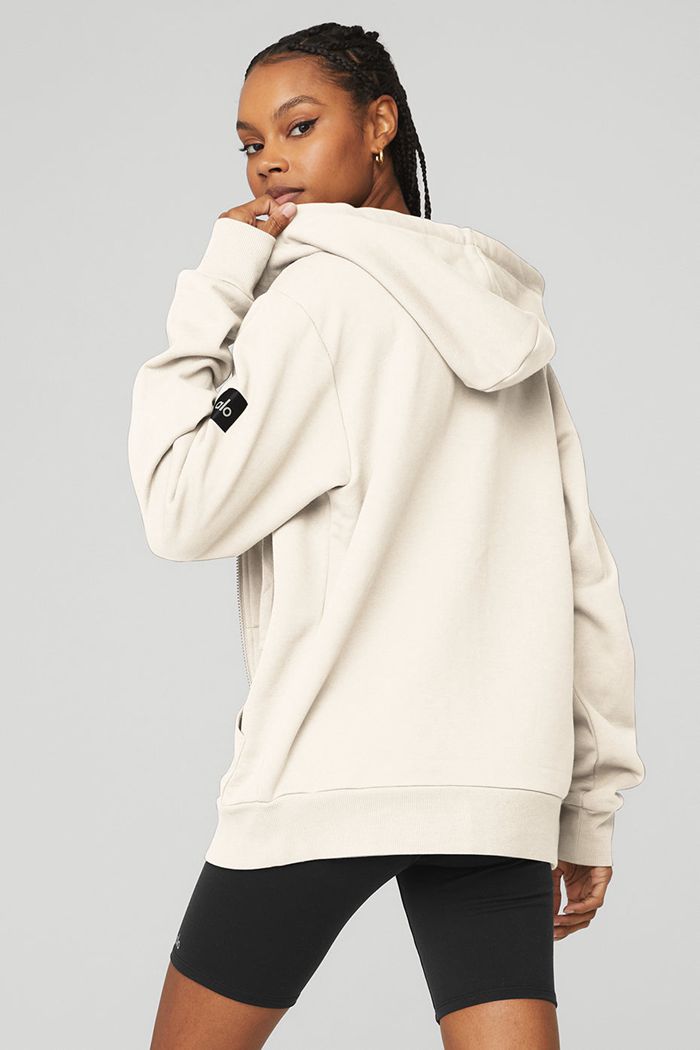 White Alo Yoga Everyday Full Zip Women's Hoodie | 06259QKRN