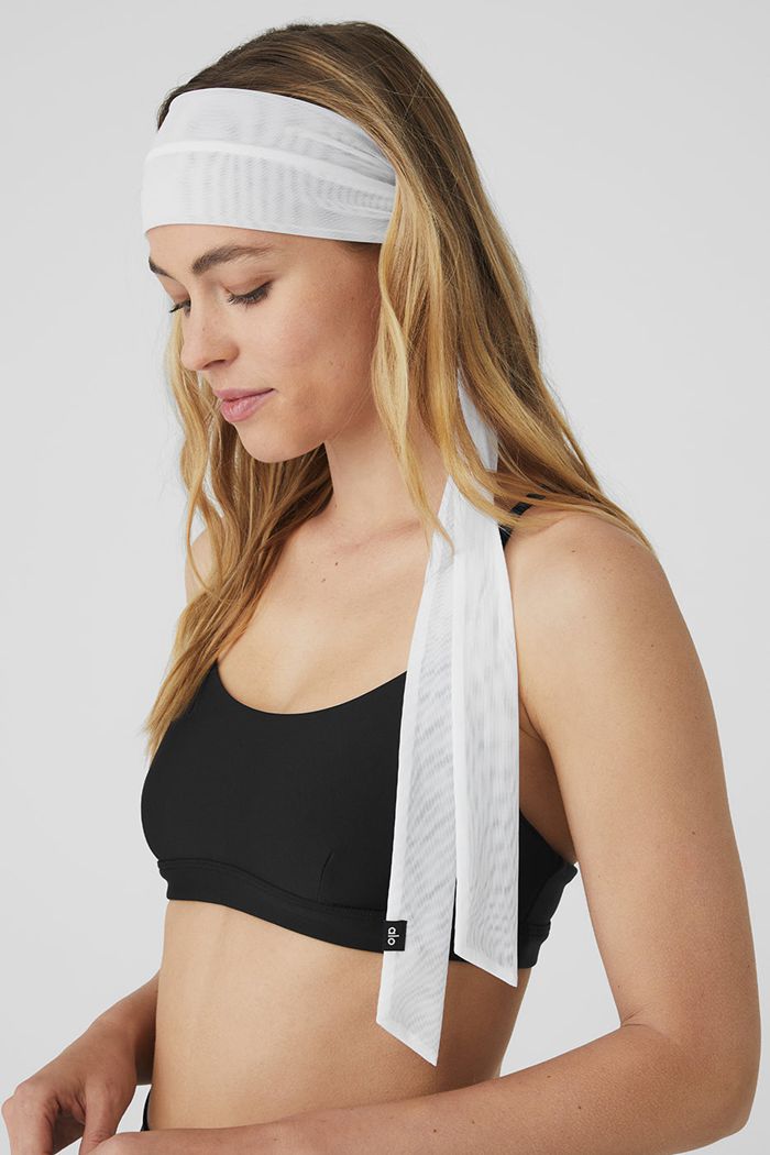 White Alo Yoga Fresh Mesh Tie Women's Headband | 17945RUVP