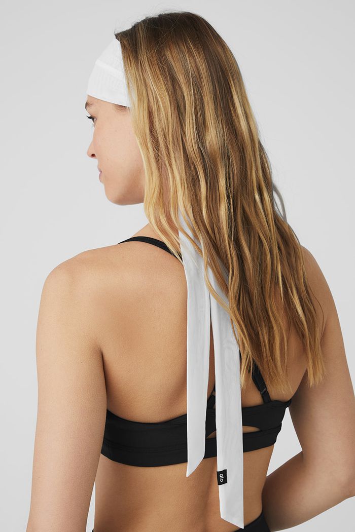 White Alo Yoga Fresh Mesh Tie Women's Headband | 17945RUVP