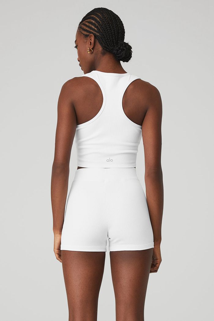 White Alo Yoga Goddess Ribbed Cropped Racerback Women's Tank Tops | 90563NEVI