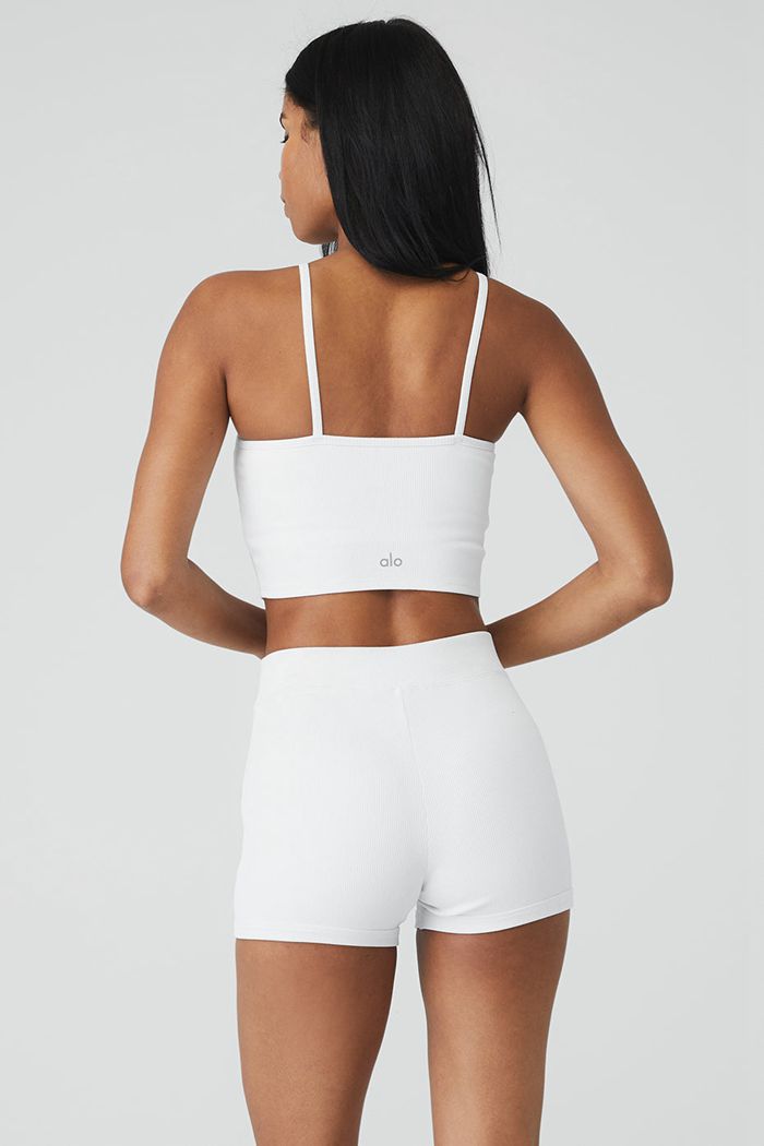 White Alo Yoga Goddess Ribbed Cross Women's Tank Tops | 13260WOQZ