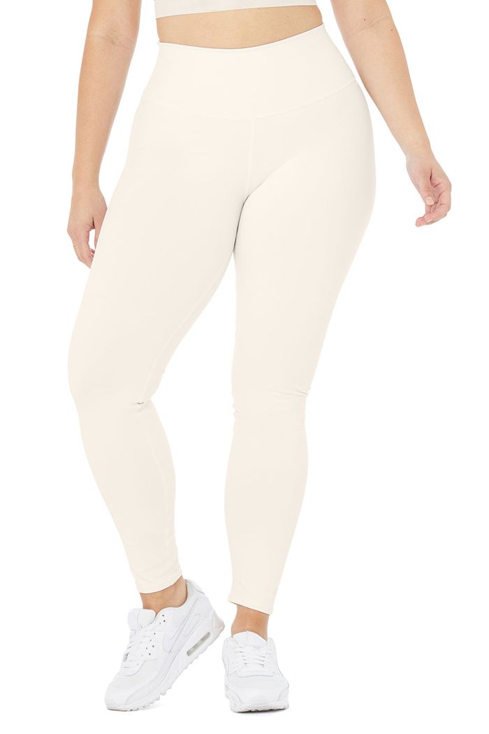 White Alo Yoga High-Waist Airbrush Women's Leggings | 94536FNEC