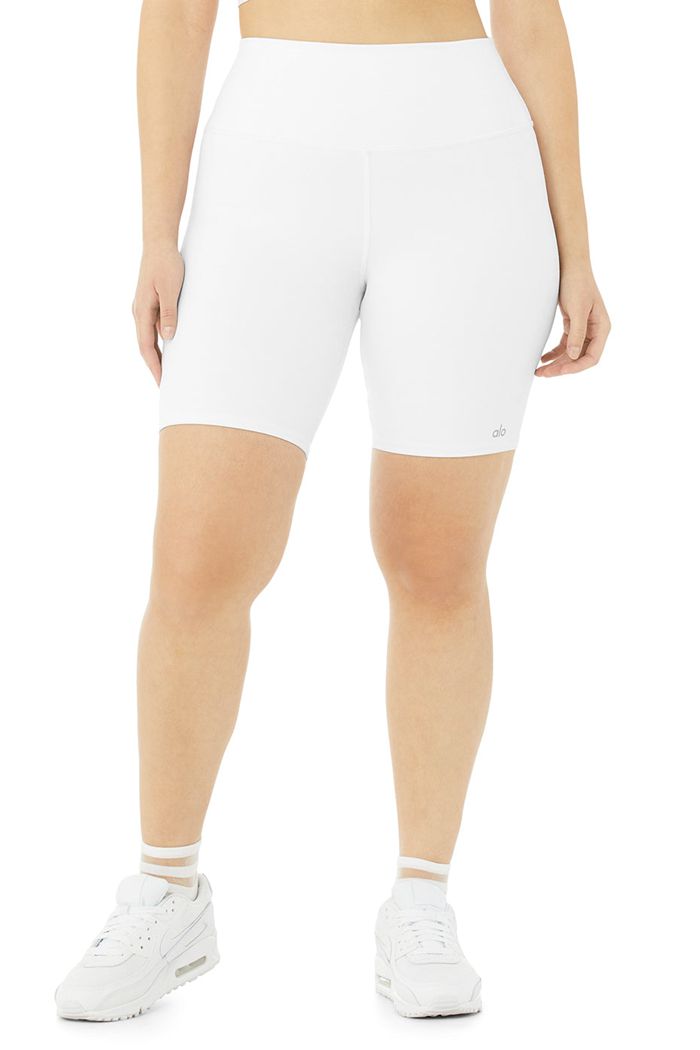 White Alo Yoga High-Waist Biker Women's Short | 48539QJTI