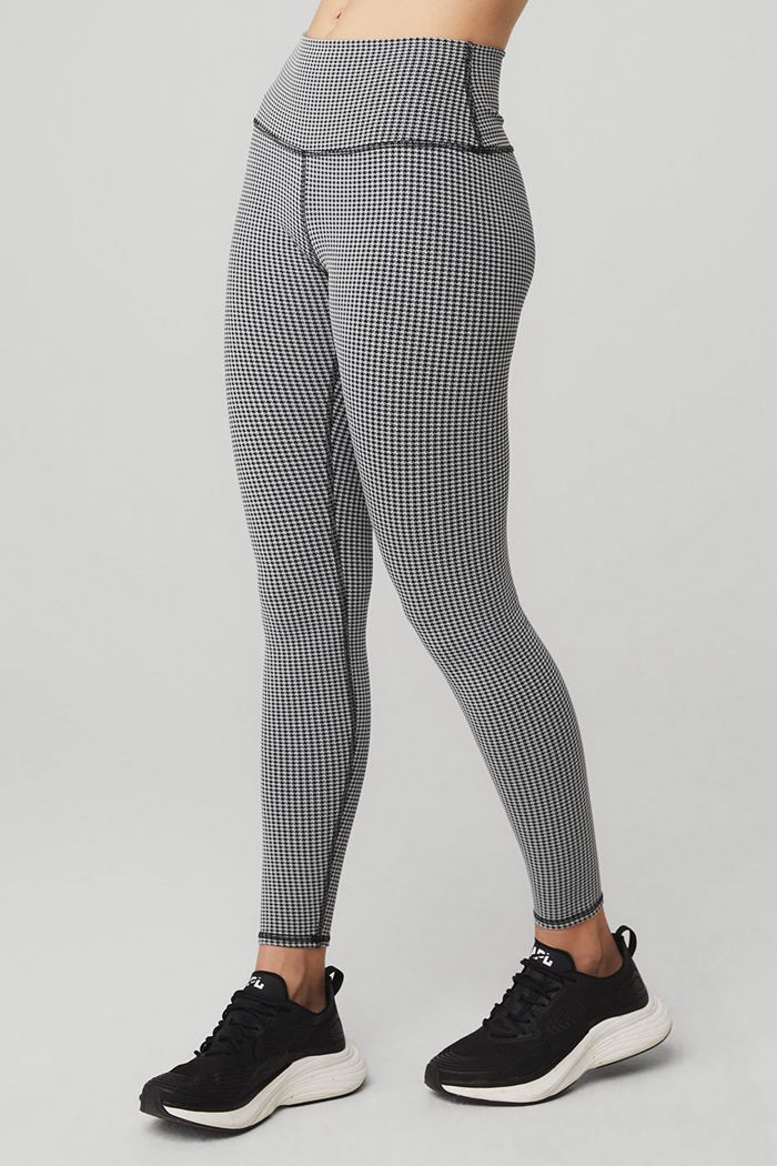 White Alo Yoga High-Waist Micro Houndstooth Women's Leggings | 89273KRJG