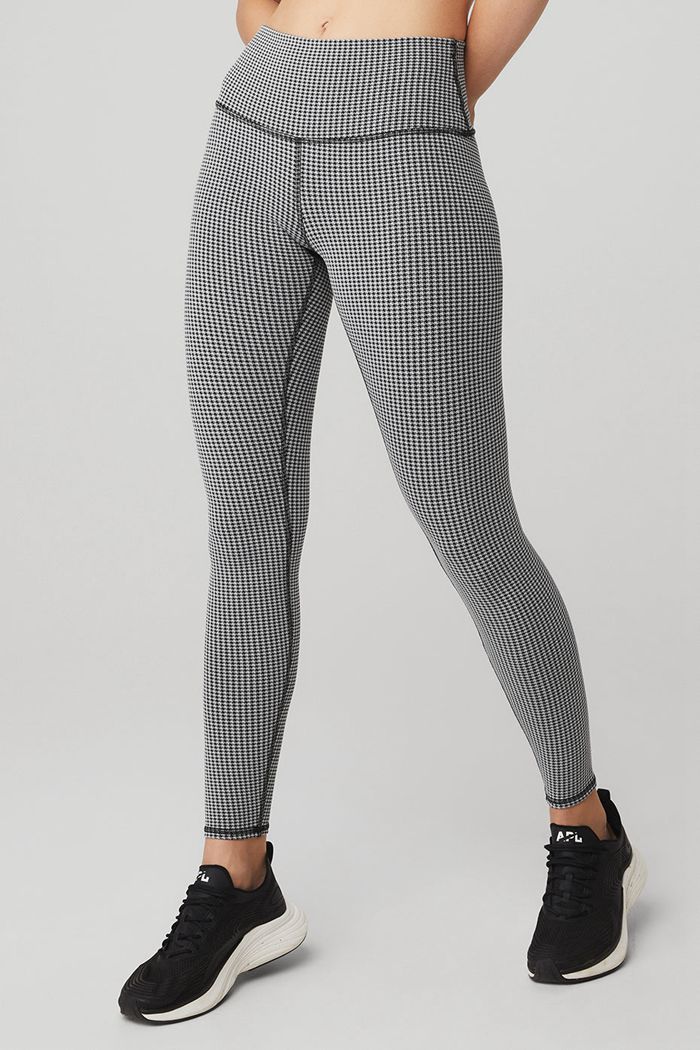 White Alo Yoga High-Waist Micro Houndstooth Women\'s Leggings | 89273KRJG