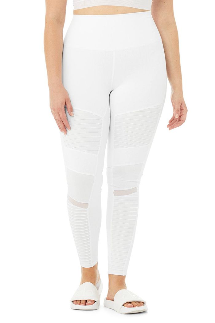 White Alo Yoga High-Waist Moto Women's Leggings | 73046DJLX