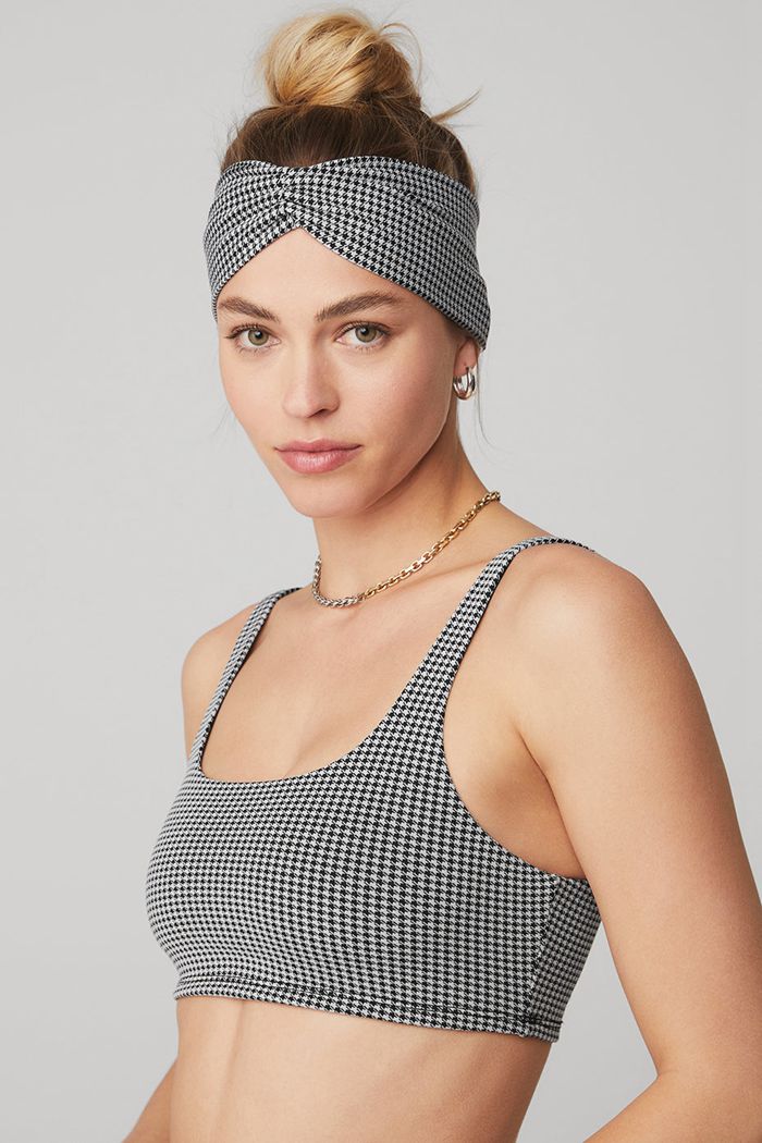 White Alo Yoga Houndstooth Women's Headband | 04583EFJC