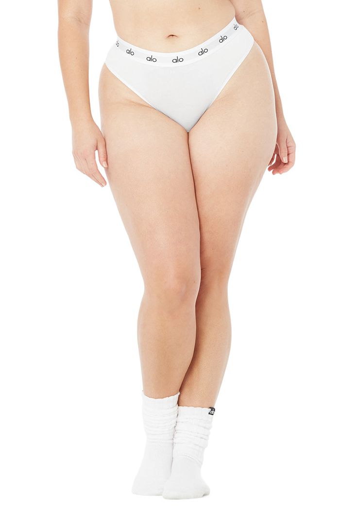 White Alo Yoga Icon Cheeky Women's Underwear | 35816BNXE