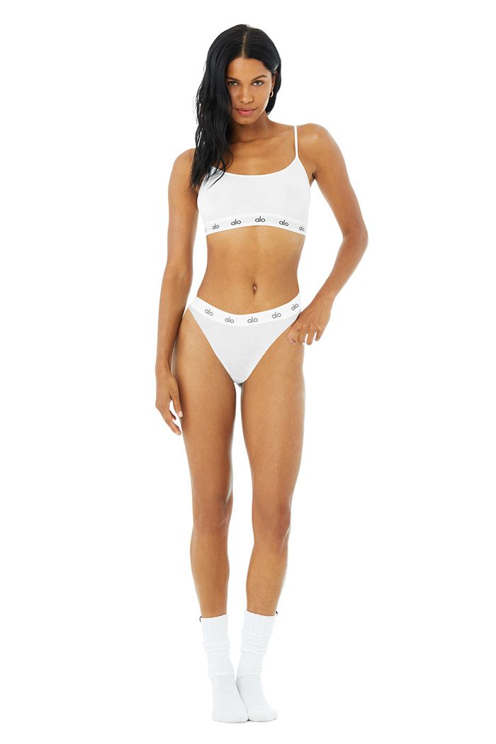 White Alo Yoga Icon High-Cut Thong Women's Underwear | 90176LMPQ