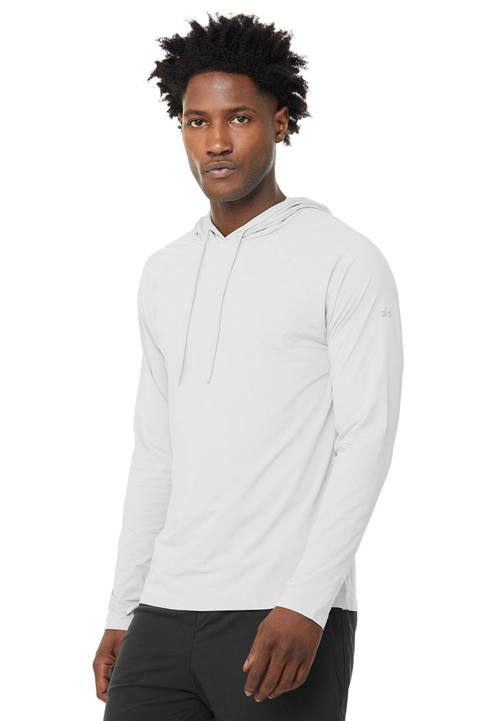 White Alo Yoga Idol Hooded Runner Men's Hoodie | 24809CMGW