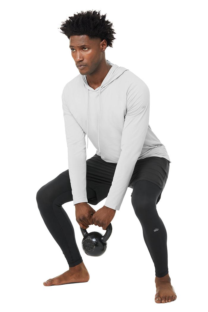 White Alo Yoga Idol Hooded Runner Men's Hoodie | 24809CMGW