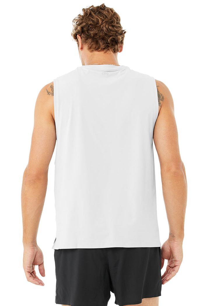 White Alo Yoga Idol Performance Men's Tank Tops | 81962UPSR