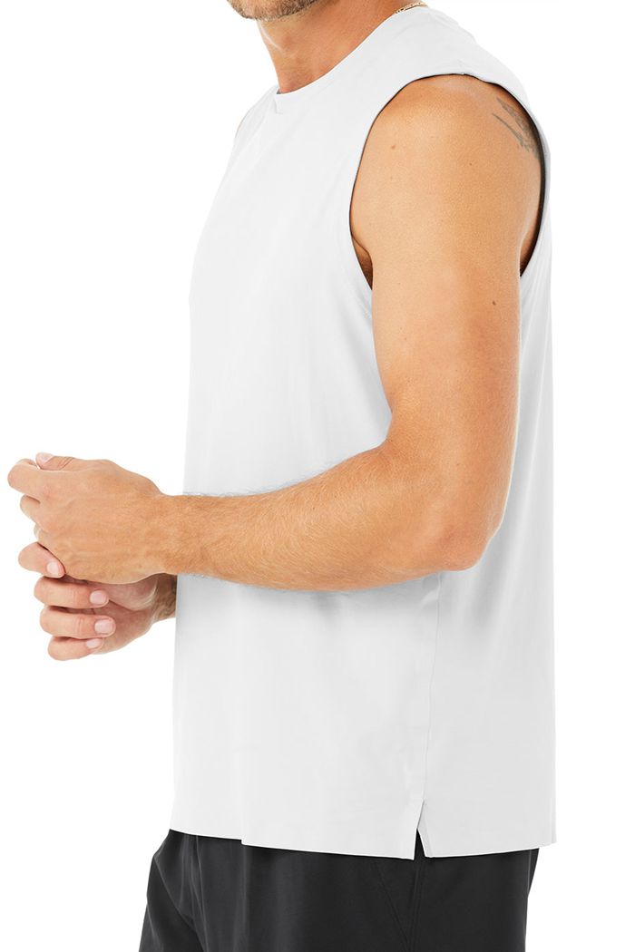 White Alo Yoga Idol Performance Men's Tank Tops | 81962UPSR