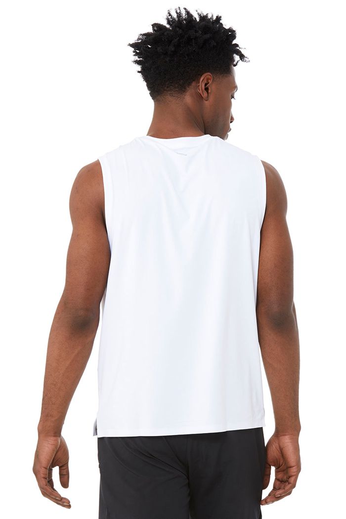 White Alo Yoga Idol Performance Men's Tank Tops | 91278KANE