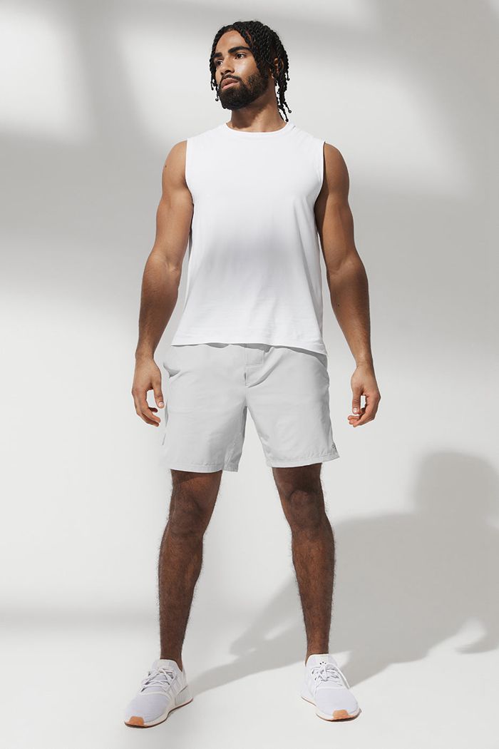 White Alo Yoga Idol Performance Men's Tank Tops | 91278KANE