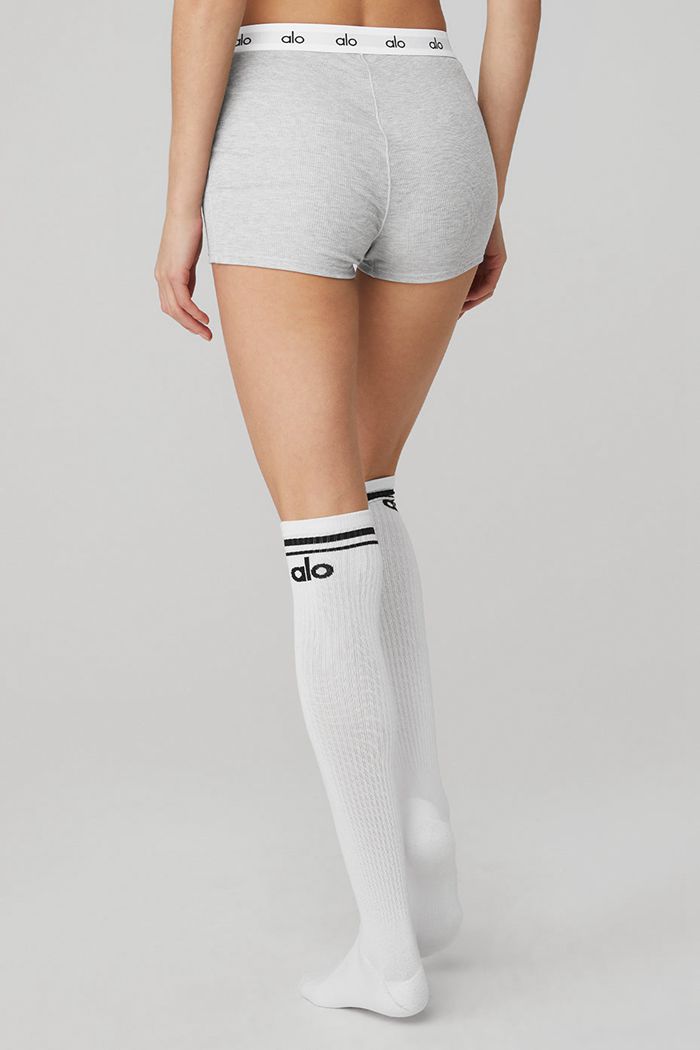 White Alo Yoga Knee-High Throwback Women's Socks | 74052QYLU