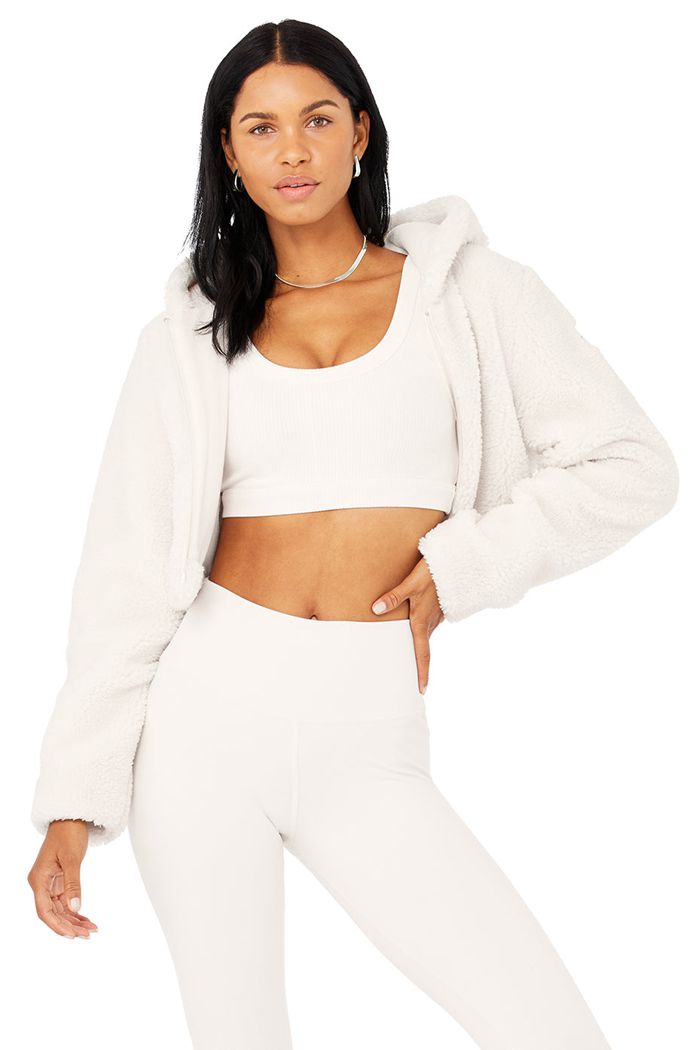 White Alo Yoga LA Sherpa Women's Jackets | 80976HPLS