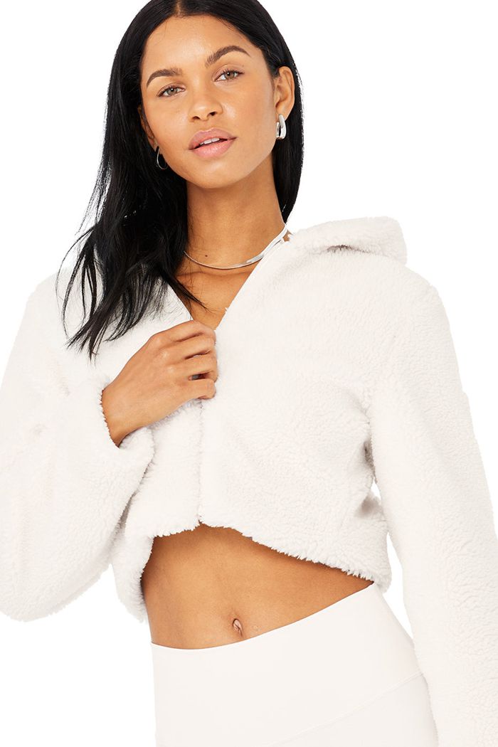 White Alo Yoga LA Sherpa Women's Jackets | 80976HPLS