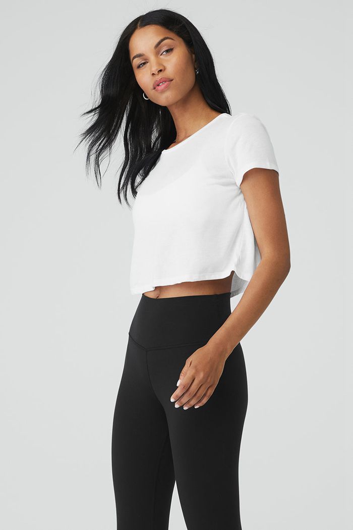 White Alo Yoga Laid Back Tee Women's Short Sleeve | 47691EOGB