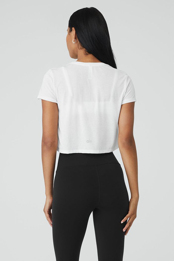 White Alo Yoga Laid Back Tee Women's Short Sleeve | 47691EOGB