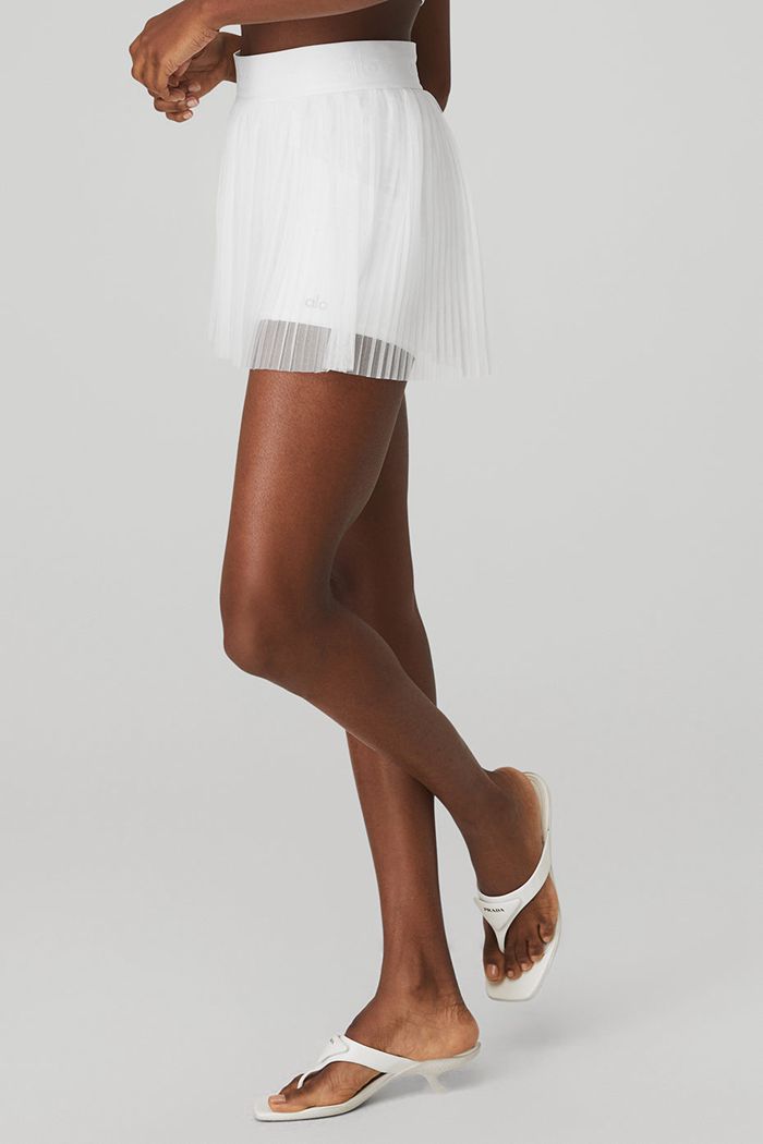 White Alo Yoga Mesh Flirty Tennis Women's Skirts | 28104FCMA