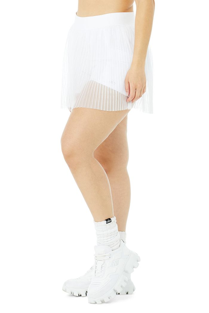 White Alo Yoga Mesh Flirty Tennis Women's Skirts | 28104FCMA