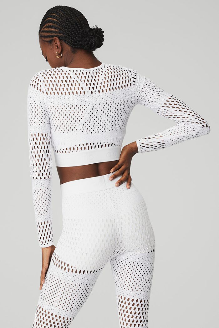 White Alo Yoga Mesh Haute Summer Women's Long Sleeve | 19035TQOK