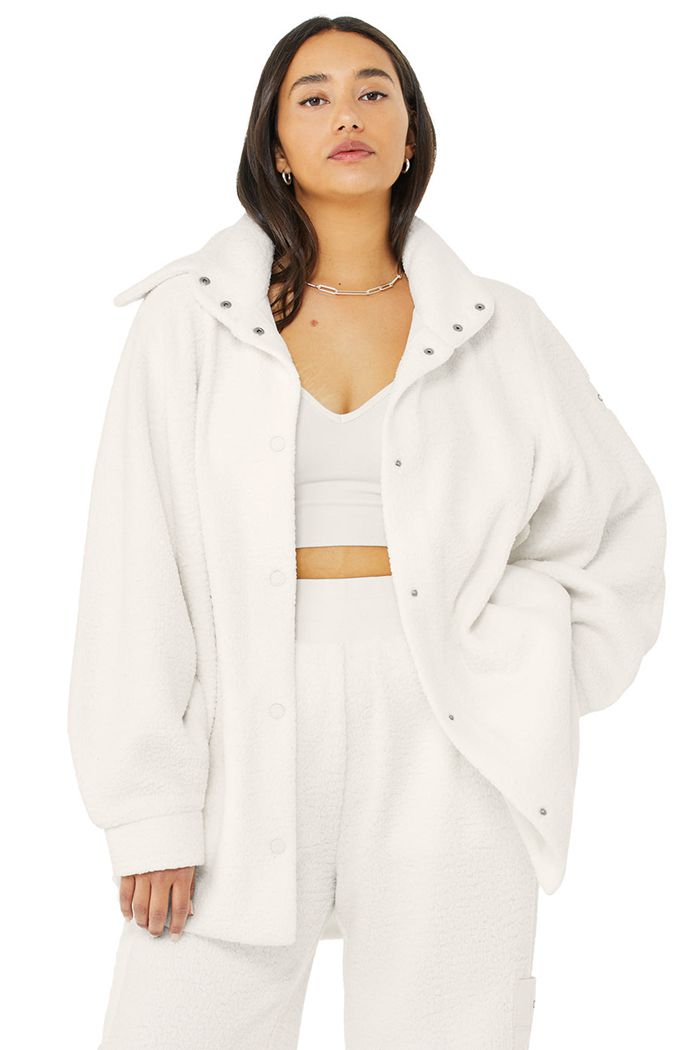 White Alo Yoga Micro Sherpa Envy Shacket Women's Jackets | 71405TQRN