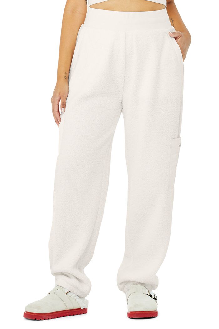 White Alo Yoga Micro Sherpa High-Waist Solstice Sweat Women's Pants | 59730IVPH