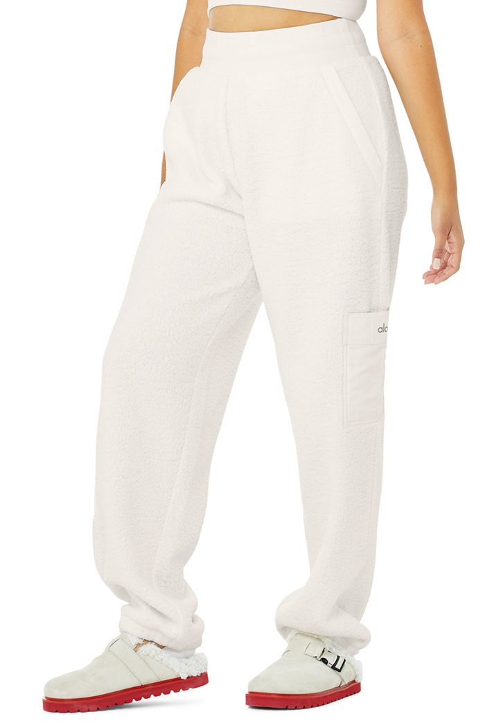 White Alo Yoga Micro Sherpa High-Waist Solstice Sweat Women's Pants | 59730IVPH