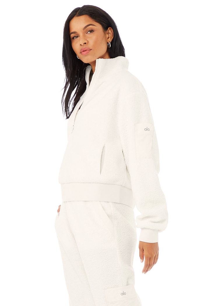 White Alo Yoga Micro Sherpa Solstice Women's Jackets | 07125CFMV