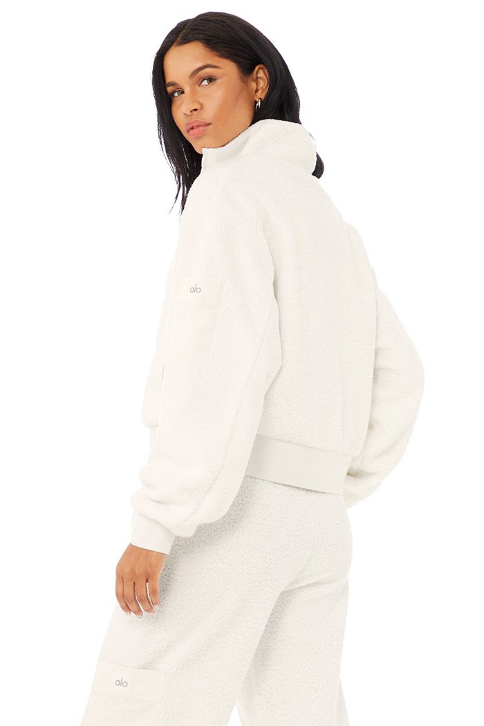 White Alo Yoga Micro Sherpa Solstice Women's Jackets | 07125CFMV