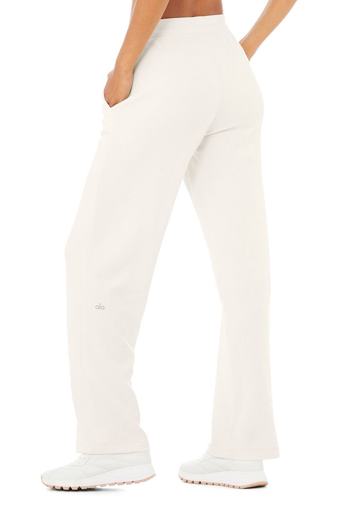 White Alo Yoga Micro Waffle High-Waist Pleasant Wide Leg Women's Pants | 74290DJLV