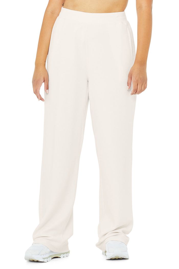 White Alo Yoga Micro Waffle High-Waist Pleasant Wide Leg Women's Pants | 74290DJLV