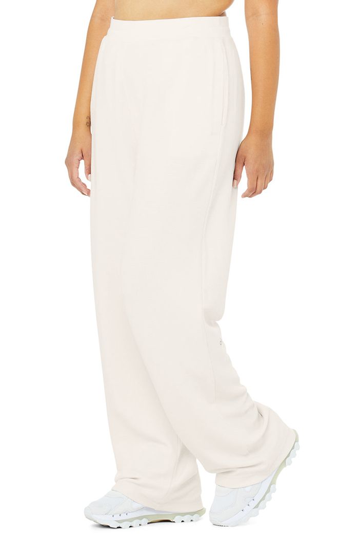 White Alo Yoga Micro Waffle High-Waist Pleasant Wide Leg Women's Pants | 74290DJLV