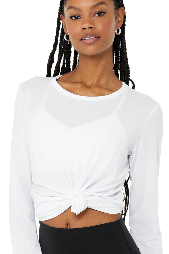 White Alo Yoga Motion Women's Long Sleeve | 07245PUIM