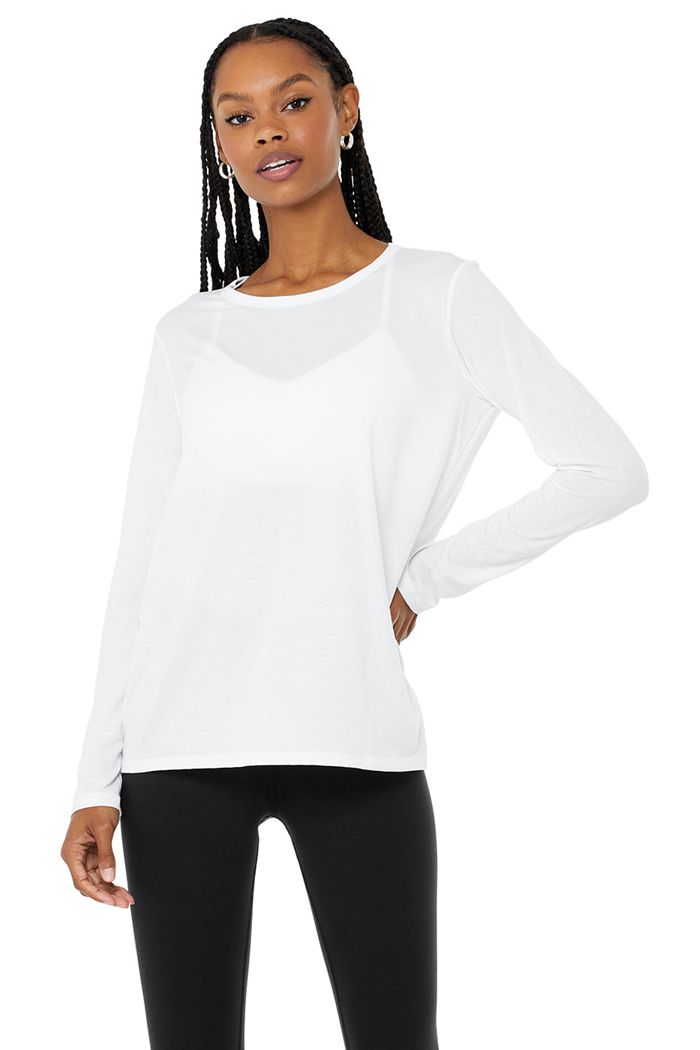 White Alo Yoga Motion Women\'s Long Sleeve | 07245PUIM