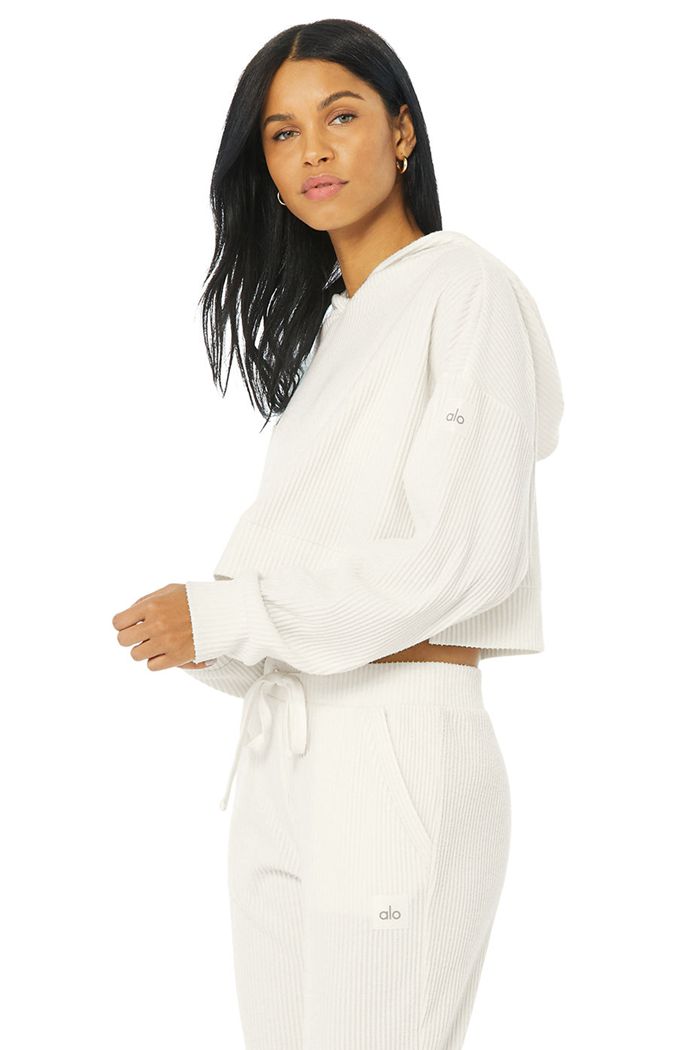 White Alo Yoga Muse Women's Hoodie | 82793MKBR