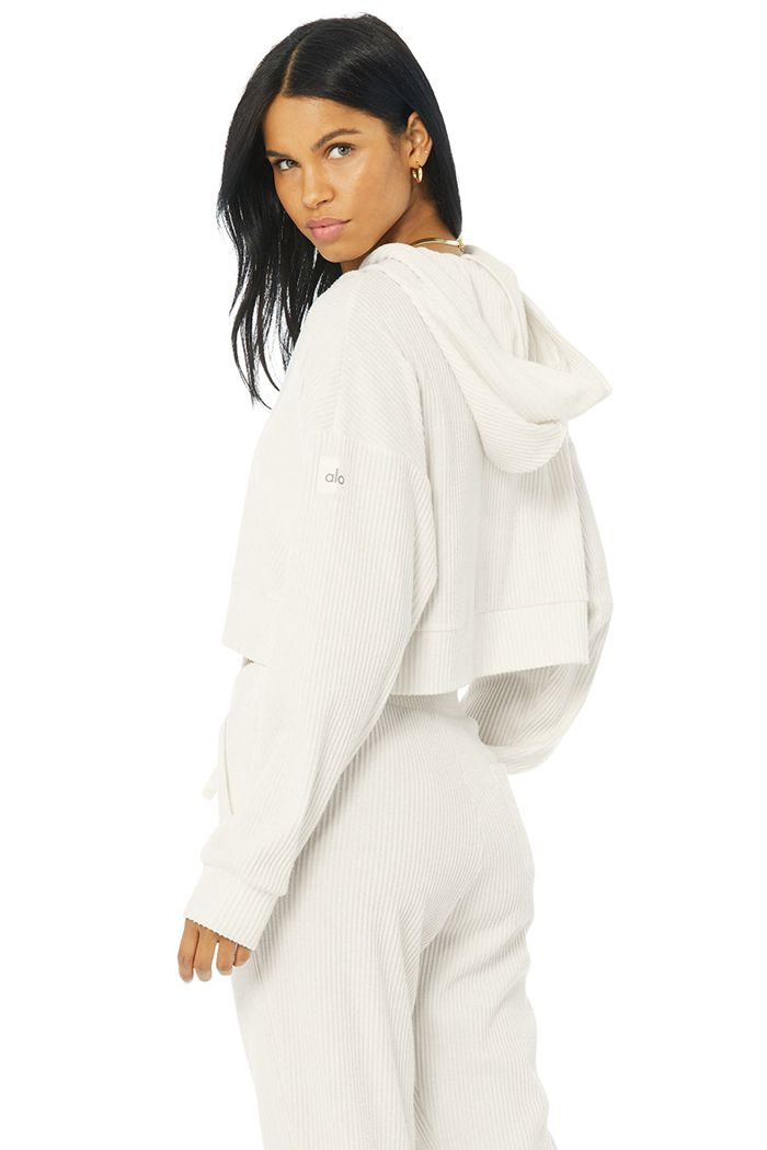 White Alo Yoga Muse Women's Hoodie | 82793MKBR