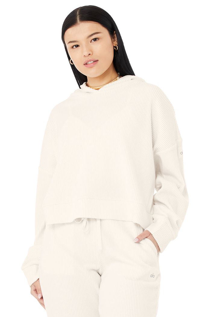 White Alo Yoga Muse Women's Hoodie | 82793MKBR