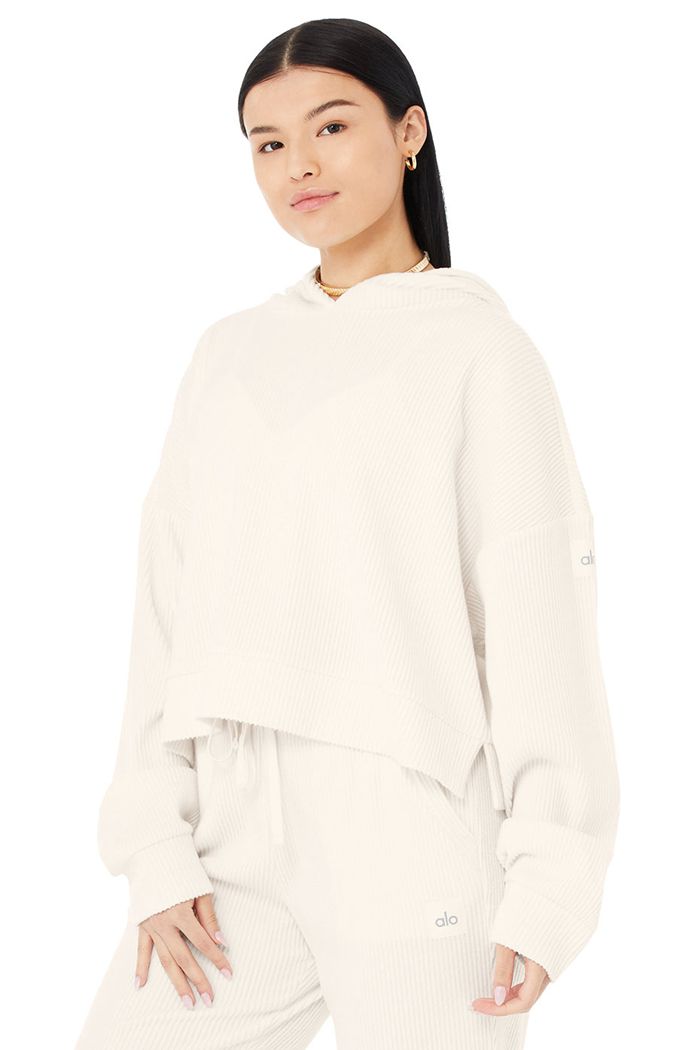 White Alo Yoga Muse Women's Hoodie | 82793MKBR