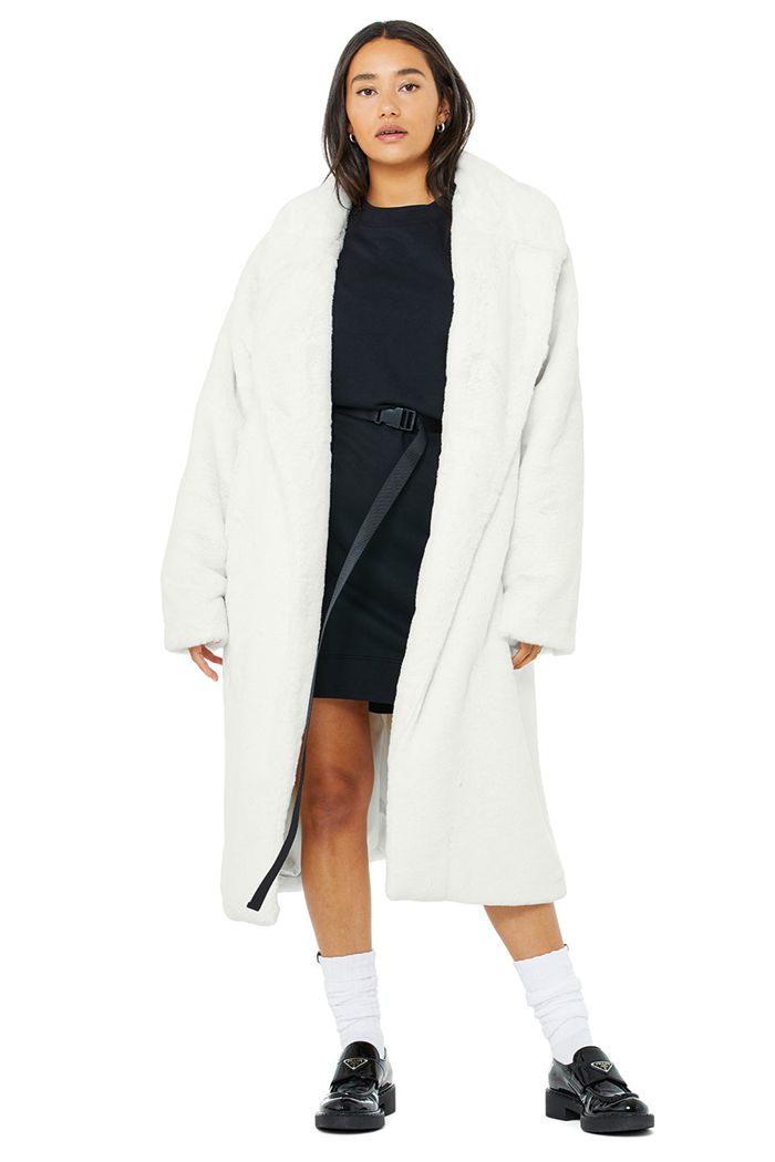 White Alo Yoga Oversized Faux Fur Trench Women's Coat | 27513JNTZ