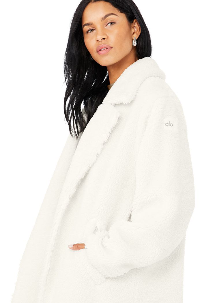 White Alo Yoga Oversized Sherpa Trench Women's Coat | 57481WICQ