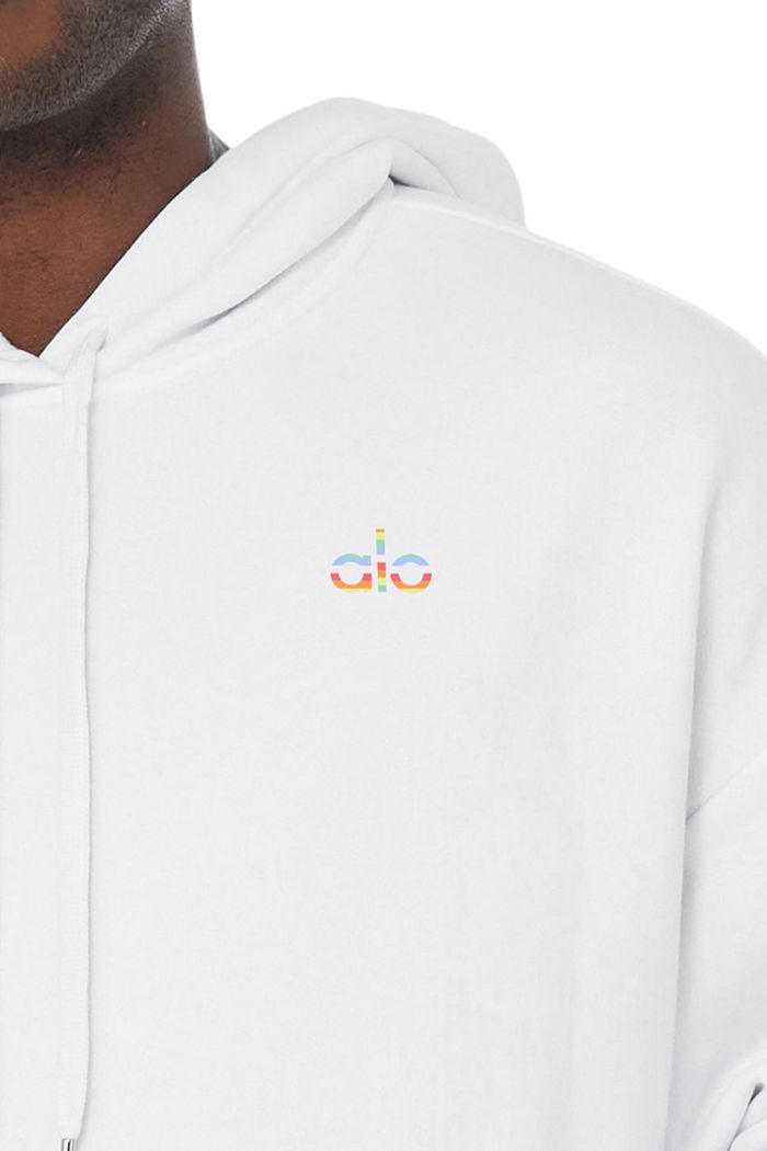 White Alo Yoga Pride Accolade Men's Hoodie | 60594ASCF