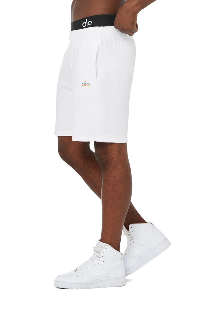 White Alo Yoga Pride Accolade Sweat Men's Short | 72351NACX