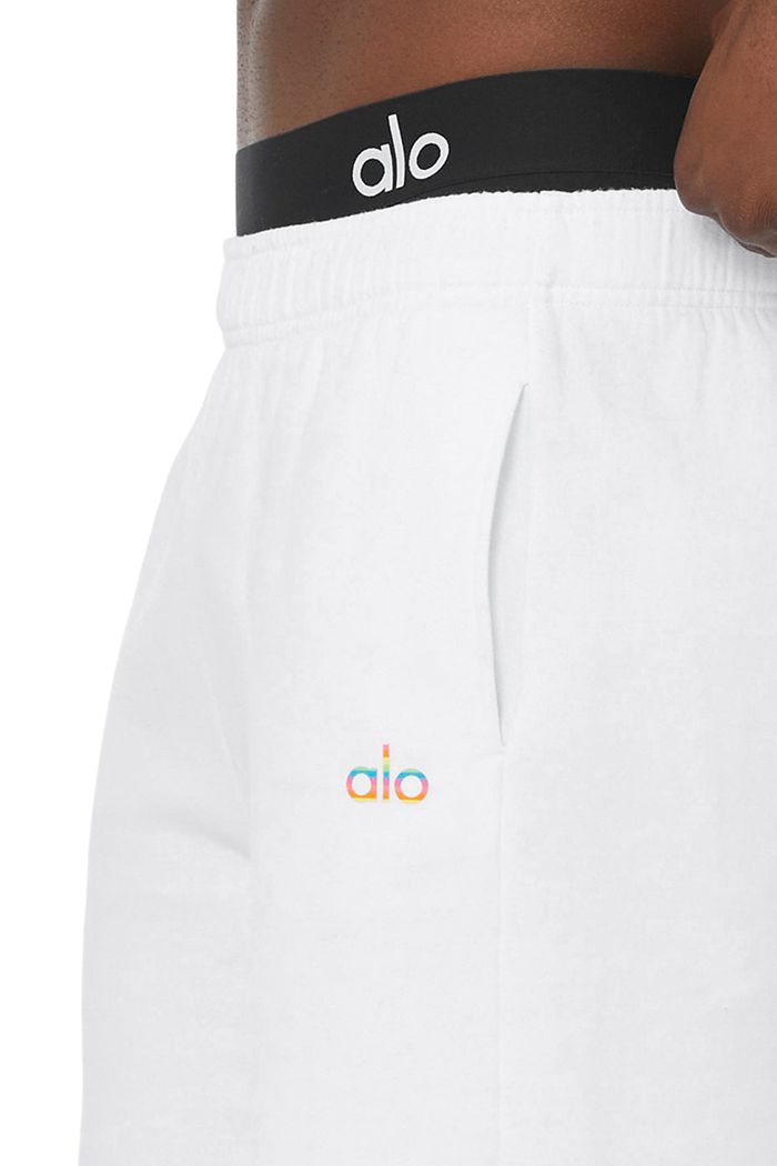 White Alo Yoga Pride Accolade Sweat Men's Short | 72351NACX