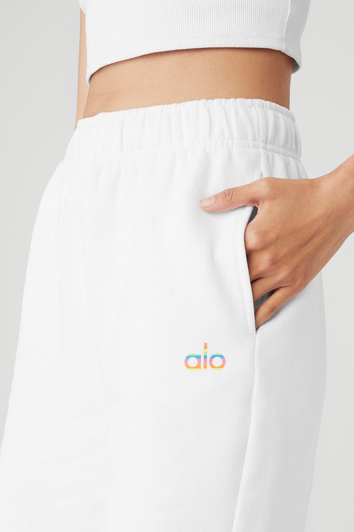 White Alo Yoga Pride Accolade Sweat Women's Short | 23614NXDT